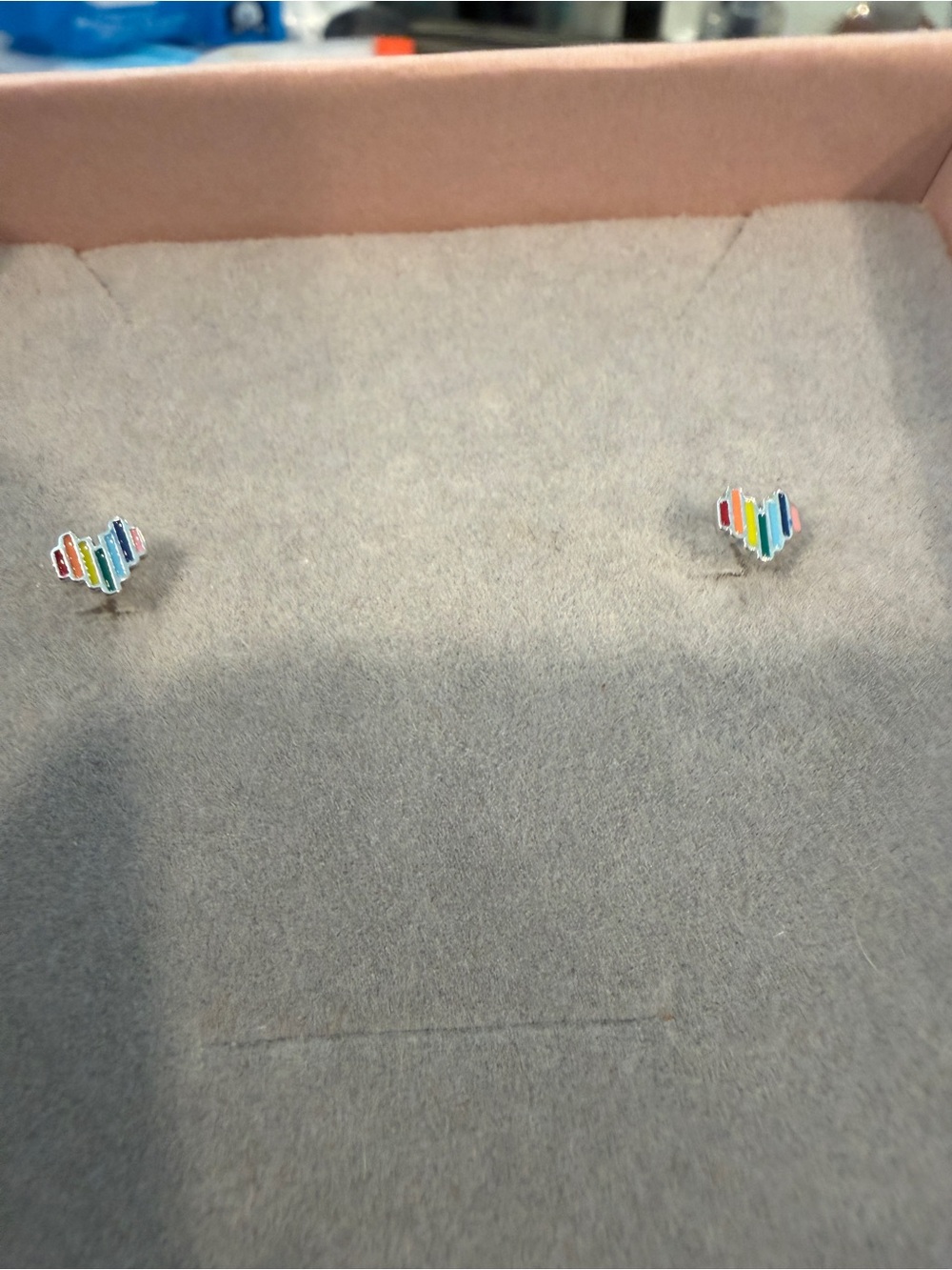 925 rainbow Heart Stripe Stud Earrings - Women's Jewelry